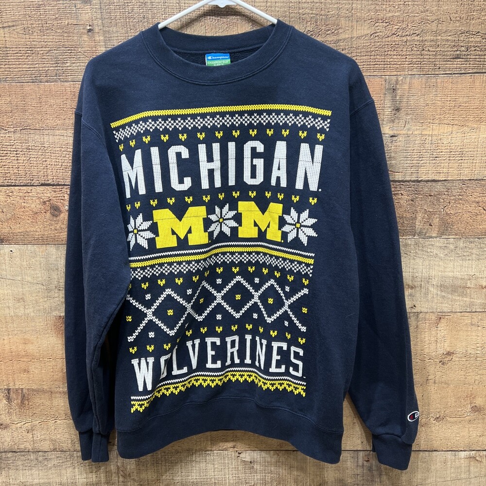 Champion Eco Fleece Vintage Christmas Crewneck Sweatshirt Mens Blue Size Medium